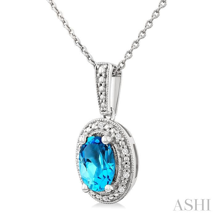 ASHI Silver Oval Shape Gemstone & Diamond Pendant 89089PPSSBTSLPD-OV