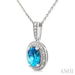 ASHI Silver Oval Shape Gemstone & Diamond Pendant 89089PPSSBTSLPD-OV