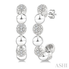 ASHI Silver Bold Bead Diamond Half Hoop Earrings 89099PPSSSLER