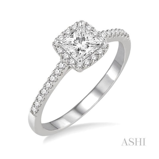 ASHI Princess Shape Halo Diamond Engagement Ring 28343PPFHWG-LE