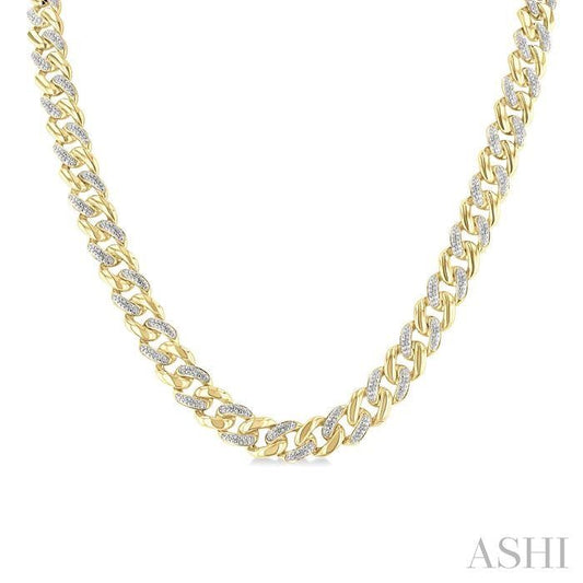 ASHI Gold Vermeil Curb & Cuban Diamond Necklace 89385PPSSSLNK-GV