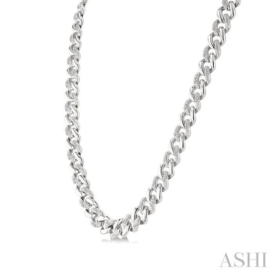 ASHI Silver Curb & Cuban Diamond Necklace 89385PPSSSLNK