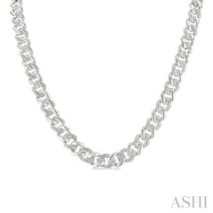 ASHI Silver Curb & Cuban Diamond Necklace 89385PPSSSLNK