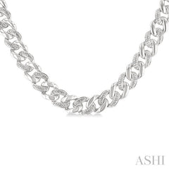 ASHI Silver Curb & Cuban Diamond Necklace 89385PPSSSLNK