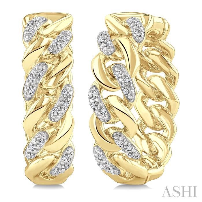 ASHI Gold Vermeil Curb & Cuban Diamond Hoop Earrings 89388PPSSSLER-GV