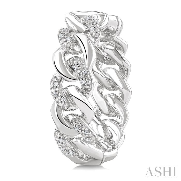 ASHI Silver Curb & Cuban Diamond Hoop Earrings 89388PPSSSLER