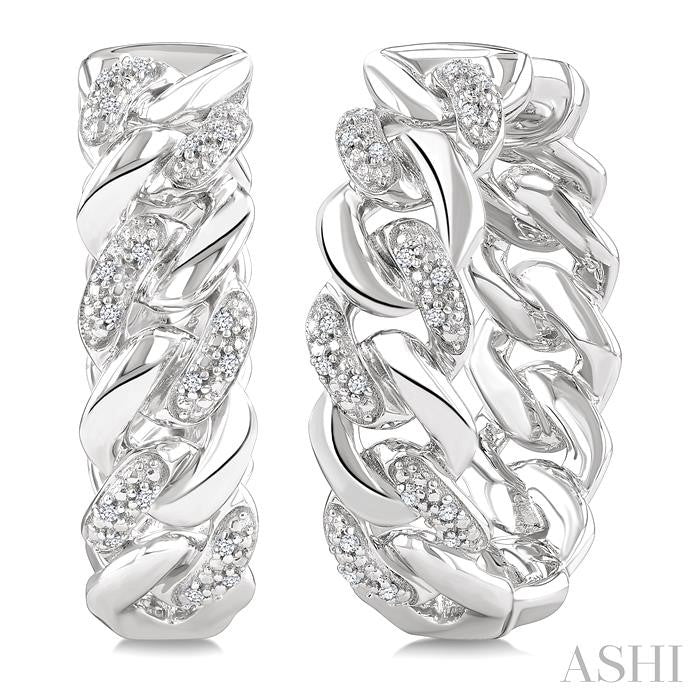 ASHI Silver Curb & Cuban Diamond Hoop Earrings 89388PPSSSLER