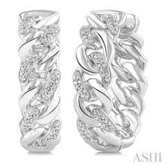 ASHI Silver Curb & Cuban Diamond Hoop Earrings 89388PPSSSLER