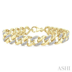 ASHI Gold Vermeil Bold Curb & Cuban Diamond Bracelet 89388PPSSSLTB-GV
