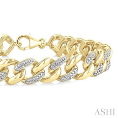 ASHI Gold Vermeil Bold Curb & Cuban Diamond Bracelet 89388PPSSSLTB-GV