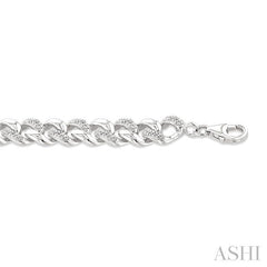 ASHI Silver Bold Curb & Cuban Diamond Bracelet 89388PPSSSLTB