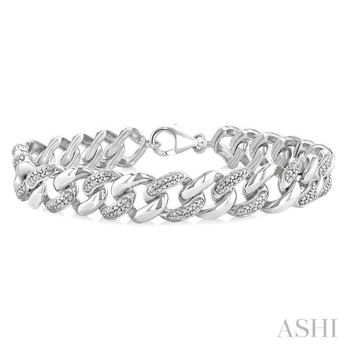 ASHI Silver Bold Curb & Cuban Diamond Bracelet 89388PPSSSLTB