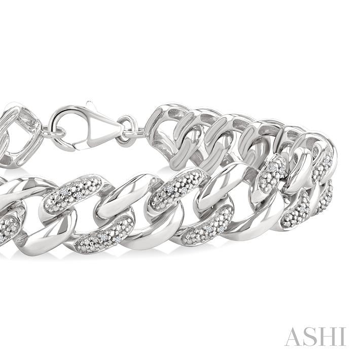 ASHI Silver Bold Curb & Cuban Diamond Bracelet 89388PPSSSLTB