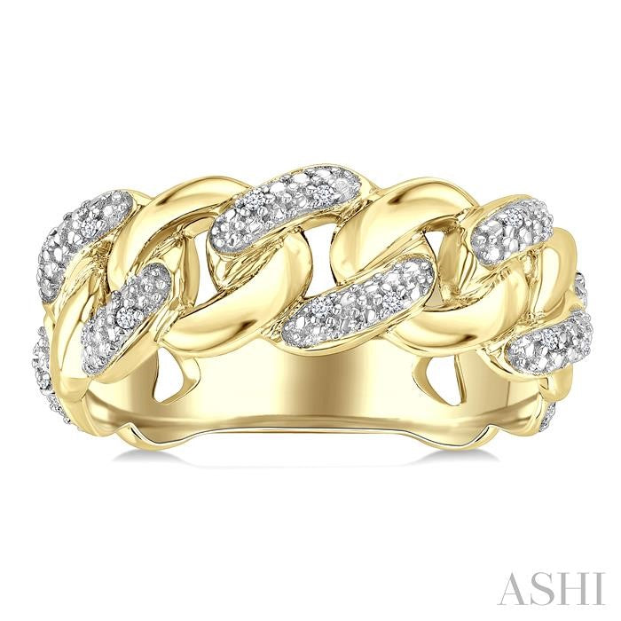 ASHI Gold Vermeil Bold Curb & Cuban Diamond Ring 89389PPSSSLRG-GV