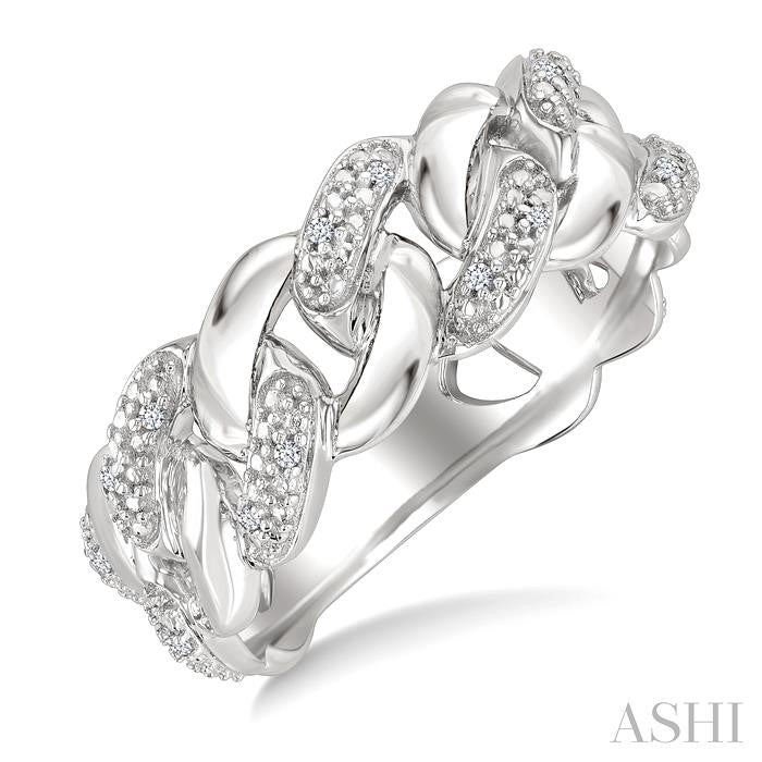 ASHI Silver Bold Curb & Cuban Diamond Ring 89389PPSSSLRG