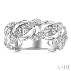 ASHI Silver Bold Curb & Cuban Diamond Ring 89389PPSSSLRG
