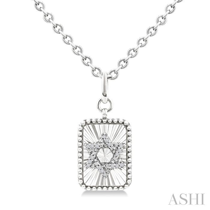 ASHI Silver Rectangle Star Of David Fluted Medallion Diamond Pendant 89428PPSSSLPD-RCT