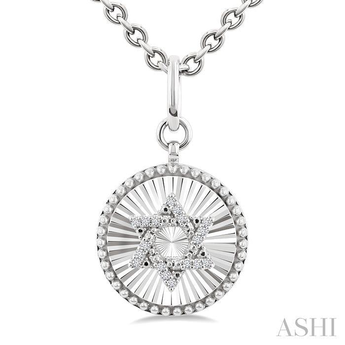 ASHI Silver Circle Star Of David Fluted Medallion Diamond Pendant 89428PPSSSLPD-RD