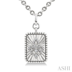 ASHI Silver Rectangle Fleur-De-Lis Fluted Medallion Diamond Pendant 89478PPSSSLPD-RCT