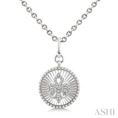 ASHI Silver Circle Fleur-De-Lis Fluted Medallion Diamond Pendant 89478PPSSSLPD-RD