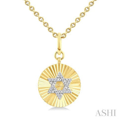 ASHI Gold Vermeil Circle Star Of David Fluted Medallion Diamond Pendant 89628PPSSSLPD-GV