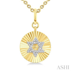 ASHI Gold Vermeil Circle Star Of David Fluted Medallion Diamond Pendant 89628PPSSSLPD-GV