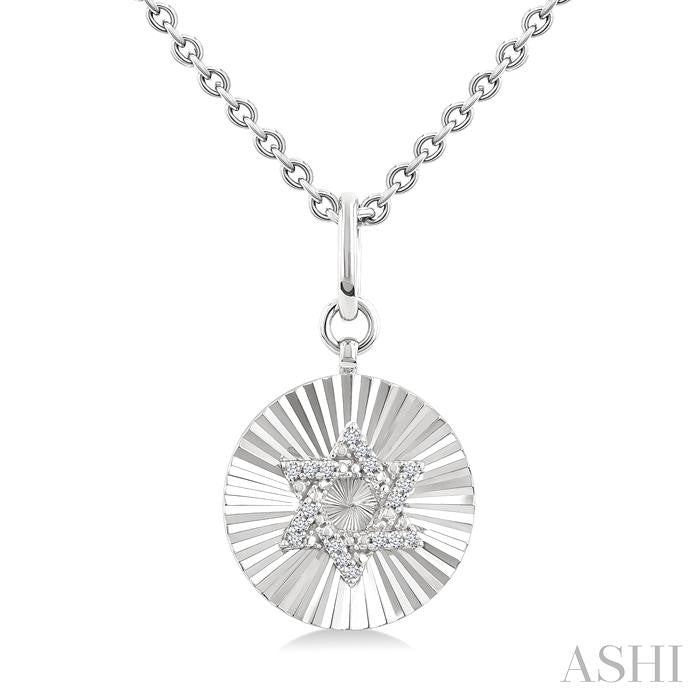 ASHI Silver Circle Star Of David Fluted Medallion Diamond Pendant 89628PPSSSLPD