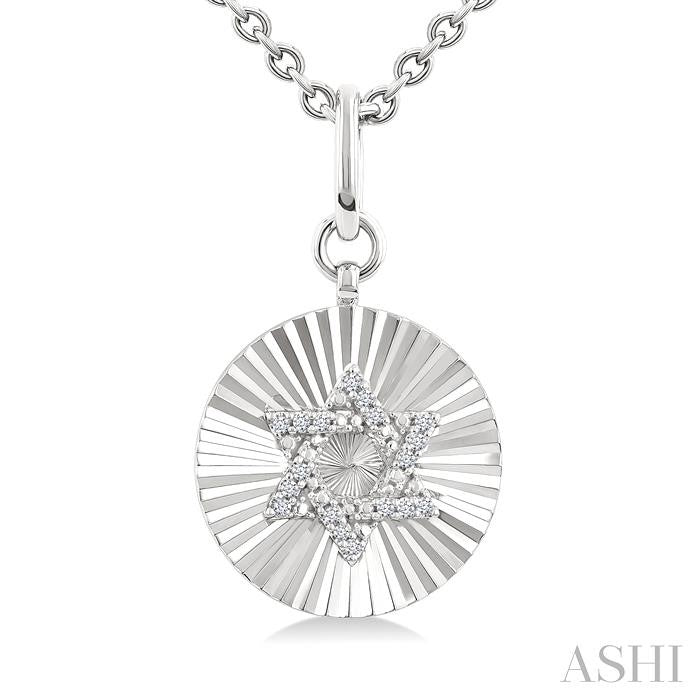 ASHI Silver Circle Star Of David Fluted Medallion Diamond Pendant 89628PPSSSLPD