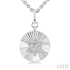 ASHI Silver Circle Star Of David Fluted Medallion Diamond Pendant 89628PPSSSLPD
