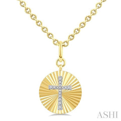 ASHI Gold Vermeil Circle Cross Fluted Medallion Diamond Pendant 89698PPSSSLPD-GV