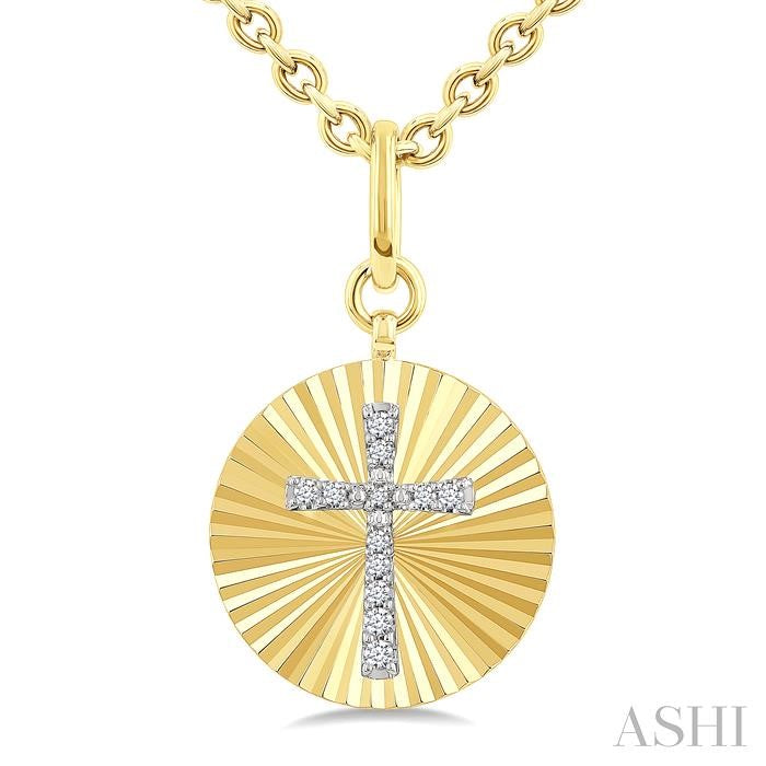ASHI Gold Vermeil Circle Cross Fluted Medallion Diamond Pendant 89698PPSSSLPD-GV