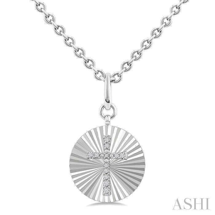 ASHI Silver Circle Cross Fluted Medallion Diamond Pendant 89698PPSSSLPD