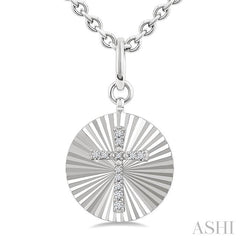 ASHI Silver Circle Cross Fluted Medallion Diamond Pendant 89698PPSSSLPD