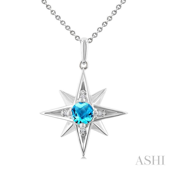 ASHI Silver Star Gemstone & Diamond Fashion Pendant 896A9PPSGBTSLPD