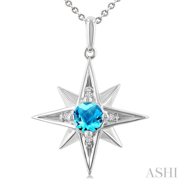 ASHI Silver Star Gemstone & Diamond Fashion Pendant 896A9PPSGBTSLPD