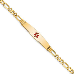 Quality Gold 14K Medical Soft Diamond Shape Red Enamel Figaro ID Bracelet XM565CC