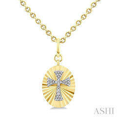 ASHI Gold Vermeil Oval Shape Cross Fluted Medallion Diamond Pendant 89728PPSSSLPD-GV
