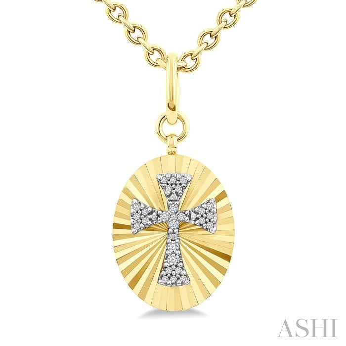 ASHI Gold Vermeil Oval Shape Cross Fluted Medallion Diamond Pendant 89728PPSSSLPD-GV