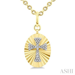 ASHI Gold Vermeil Oval Shape Cross Fluted Medallion Diamond Pendant 89728PPSSSLPD-GV