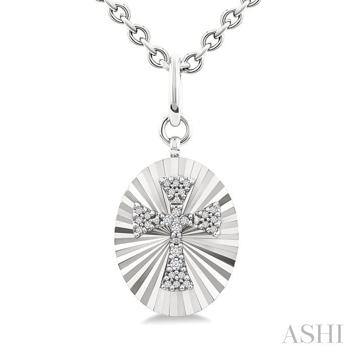 ASHI Silver Oval Shape Cross Fluted Medallion Diamond Pendant 89728PPSSSLPD