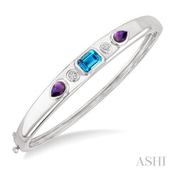ASHI Silver Mixed Shape Gemstone & Diamond Bangle 897A8PPSGBTAMSLBG