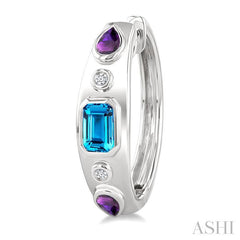 ASHI Silver Mixed Shape Gemstone & Diamond Hoop Earrings 897A9PPSGBTAMSLER