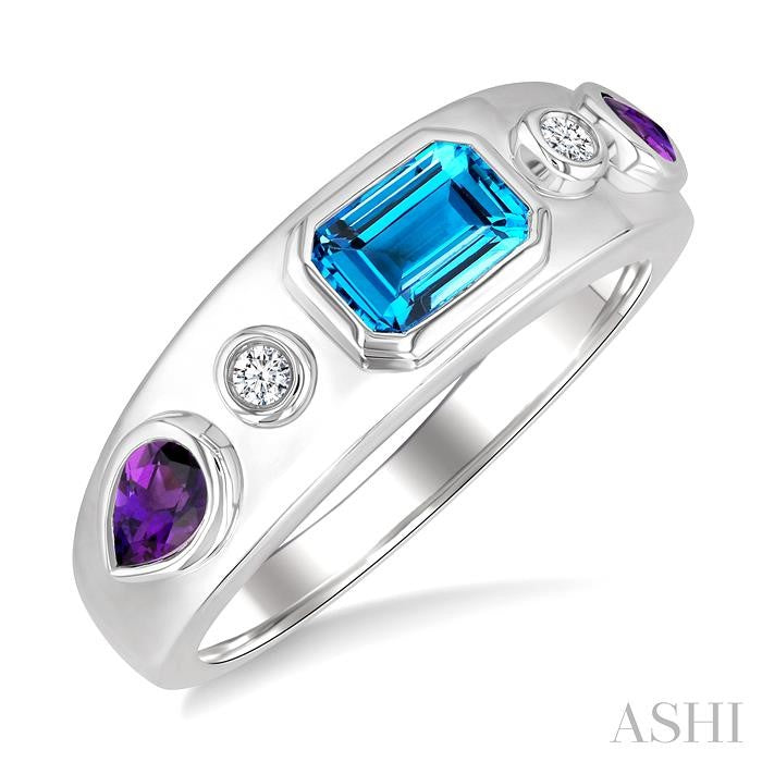 ASHI Silver Mixed Shape Gemstone & Diamond Ring 897A9PPSGBTAMSLRG