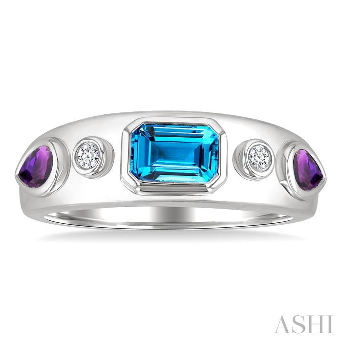 ASHI Silver Mixed Shape Gemstone & Diamond Ring 897A9PPSGBTAMSLRG