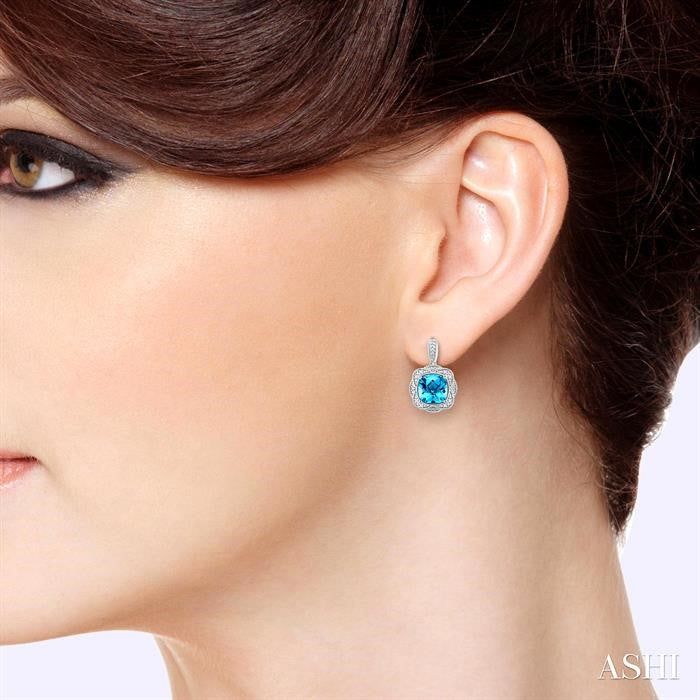 ASHI Silver Cushion Shape Gemstone & Diamond Earrings 89849PPSSBTSLER