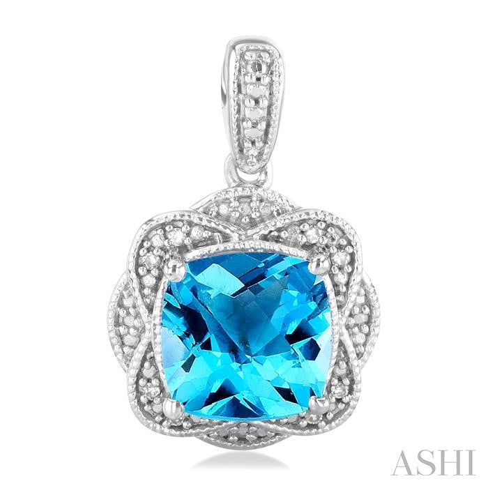 ASHI Silver Cushion Shape Gemstone & Diamond Earrings 89849PPSSBTSLER