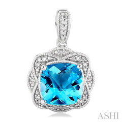 ASHI Silver Cushion Shape Gemstone & Diamond Earrings 89849PPSSBTSLER