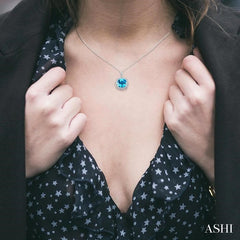 ASHI Silver Cushion Shape Gemstone & Diamond Pendant 89849PPSSBTSLPD