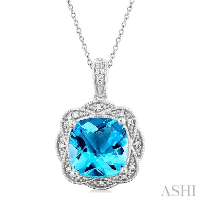 ASHI Silver Cushion Shape Gemstone & Diamond Pendant 89849PPSSBTSLPD