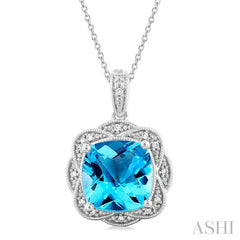 ASHI Silver Cushion Shape Gemstone & Diamond Pendant 89849PPSSBTSLPD